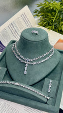 Paris Luxury Layered Bridal Necklace Set, Double Layer Crystal Wedding Jewelry, Teardrop Pendant Necklace, Elegant Bridesmaid Gift