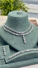 Paris Luxury Layered Bridal Necklace Set, Double Layer Crystal Wedding Jewelry, Teardrop Pendant Necklace, Elegant Bridesmaid Gift