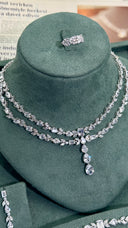 Paris Luxury Layered Bridal Necklace Set, Double Layer Crystal Wedding Jewelry, Teardrop Pendant Necklace, Elegant Bridesmaid Gift