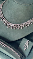 Close up of bridal teardrop necklace with sparkling zirconia stones