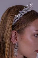 Front view of a silver-plated bridal tiara featuring a symmetrical double arch, geometric detailing and brilliant AAAA zircon stones.