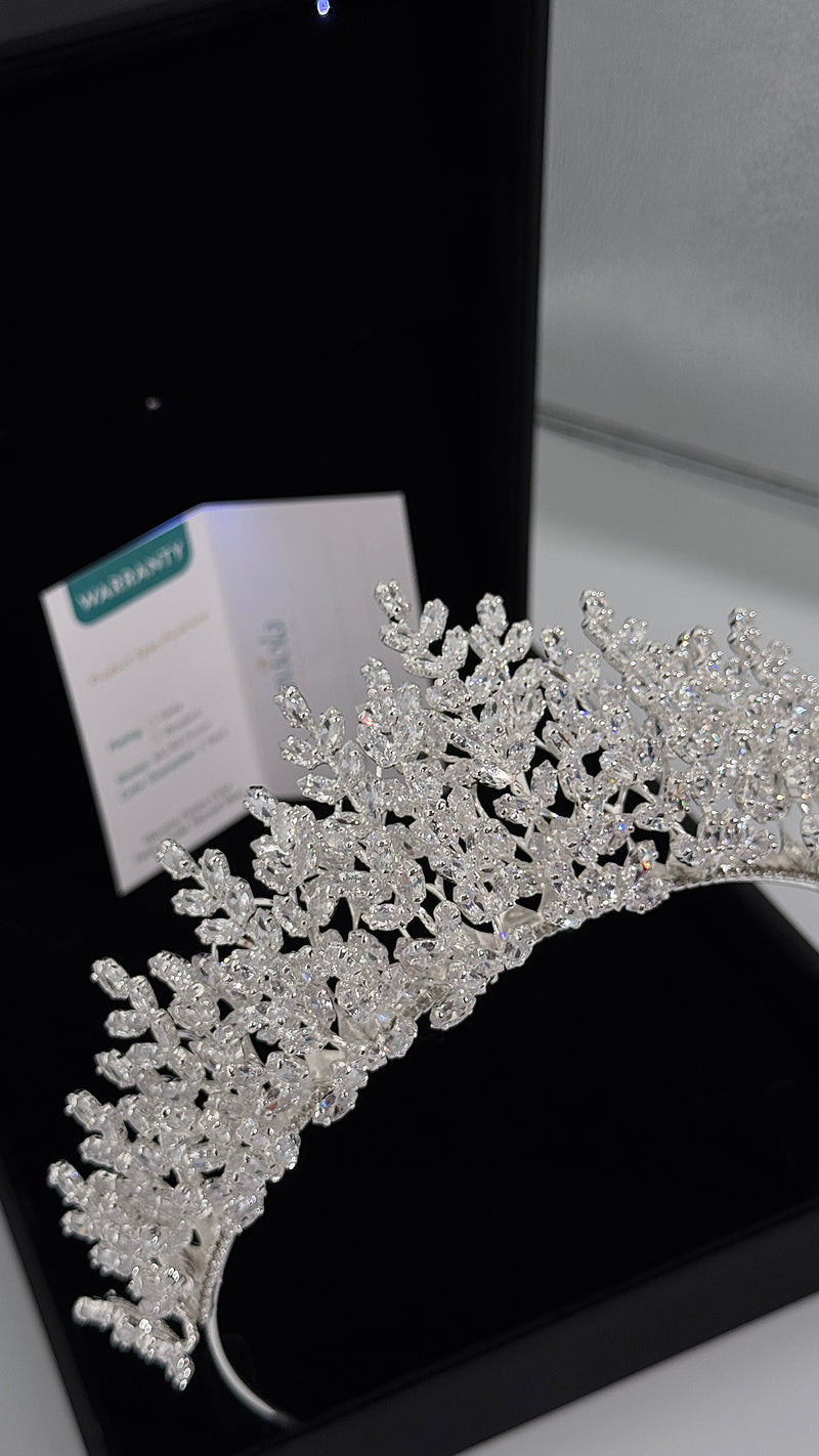Aurora Luxury Bridal Tiara – Crystal Wedding Crown with Pear Cut Stones