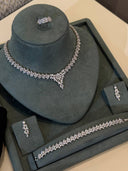 Elegant bridal jewelry set with necklace earrings bracelet and ring zircon floral style