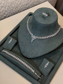 Full bridal jewelry set with floral zircon necklace earrings bracelet and ring