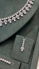 Cubic zirconia bridal set – sparkling silver necklace, bracelet, earrings and adjustable ring for the bride