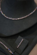 Detailed view of elegant bridal tennis necklace with continuous sparkle zircon stones