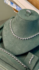 Angle view of luxury wedding jewelry set with high brilliance zirconia stones for bride