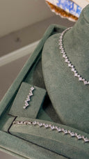 Close up of princess cut bridal necklace with Swarovski zirconia showing high sparkle diamond look