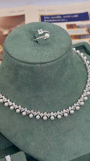 Side view of pearl bridal necklace showing detailed arrangement