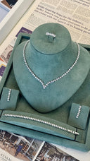 Bridal wedding jewelry set with V shape necklace marquise and round zircon stones with matching bracelet earrings and ring