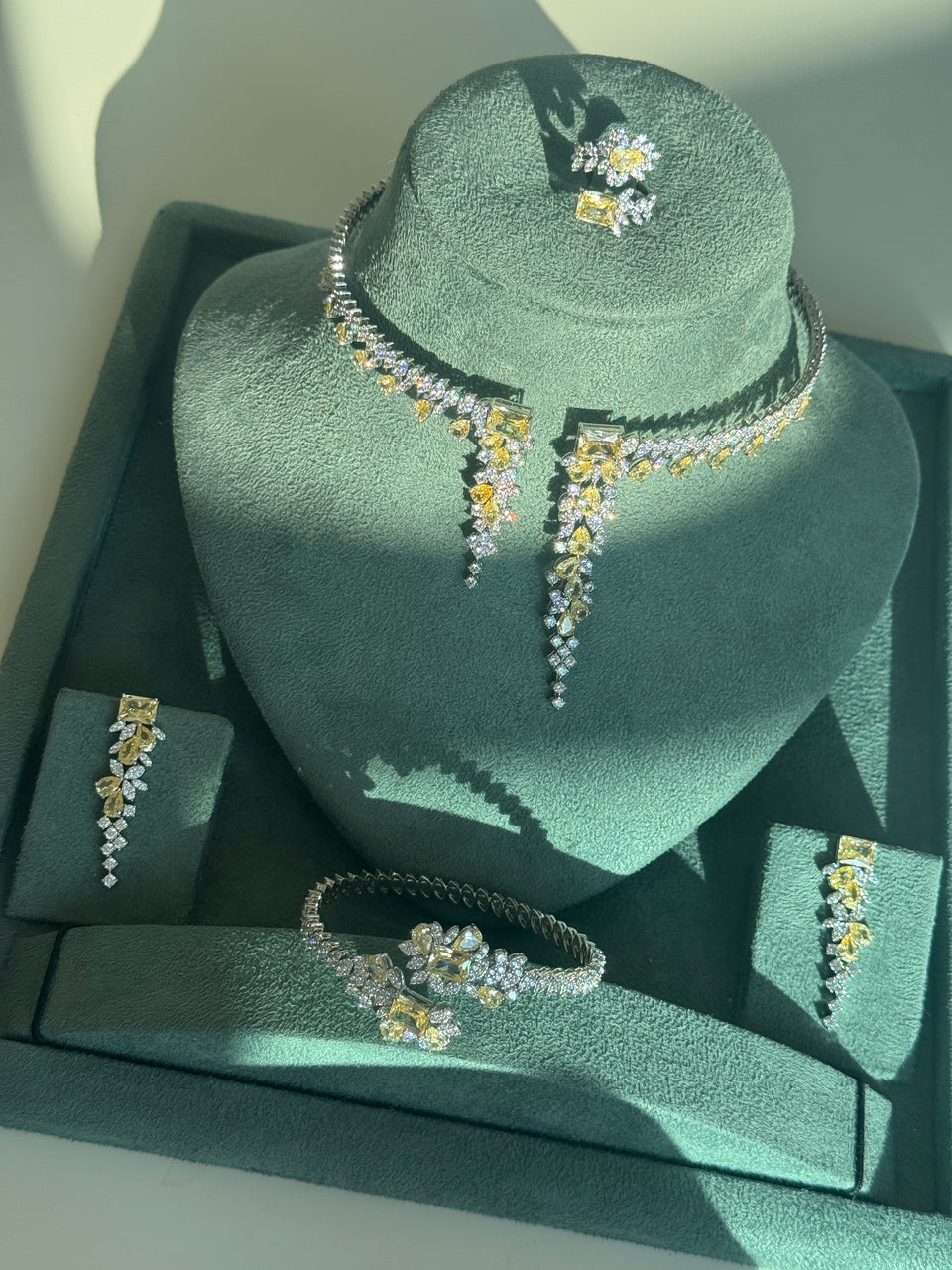 Bridal necklace with yellow crystal drop design in elegant luxury style