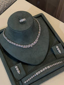 Close-up of bridal floral necklace with marquise zircon leaf design and subtle drop detail