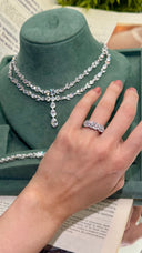 Paris Luxury Layered Bridal Necklace Set, Double Layer Crystal Wedding Jewelry, Teardrop Pendant Necklace, Elegant Bridesmaid Gift