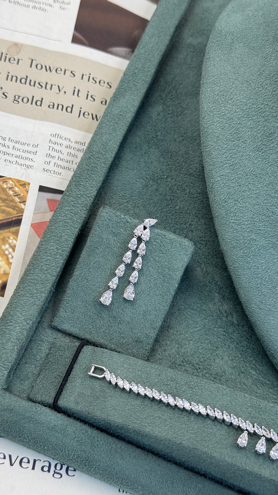 Bridal long teardrop earrings with zircon stones elegant for wedding and special occasions