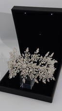 Statement bridal hair vine with crystals and pearl accents in silver tone