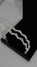 Bridal headband with double row crystal leaf design in silver tone