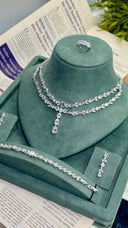 Paris Luxury Layered Bridal Necklace Set, Double Layer Crystal Wedding Jewelry, Teardrop Pendant Necklace, Elegant Bridesmaid Gift