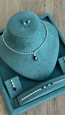 bridal navy blue crystal necklace elegant wedding jewelry set sapphire look