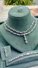 Paris Luxury Layered Bridal Necklace Set, Double Layer Crystal Wedding Jewelry, Teardrop Pendant Necklace, Elegant Bridesmaid Gift