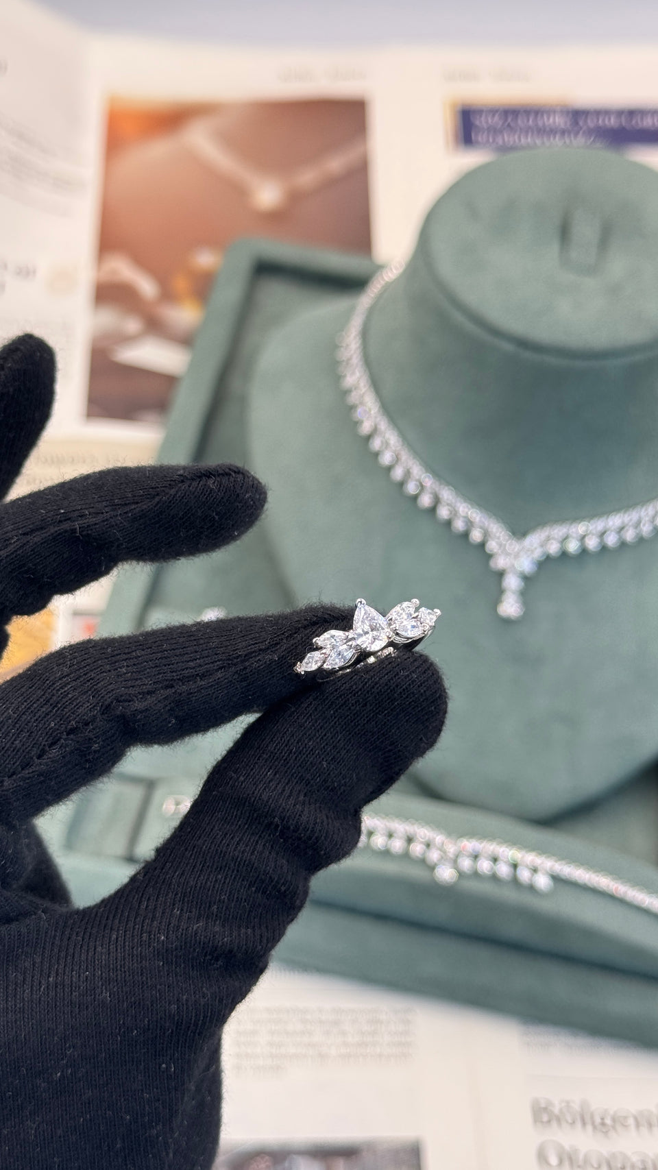 Bridal adjustable zircon ring with teardrop stones elegant and perfect for wedding set