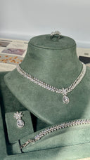 Elara Bridal Wedding Jewelry Set Oval Drop Necklace Earrings Bracelet Luxury Zirconia Set