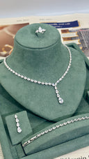 Close up of como teardrop crystal earring with brilliant sparkle