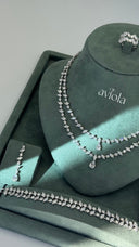 Double layer bridal jewelry set with marquise tennis necklace teardrop earring bracelet and adjustable ring