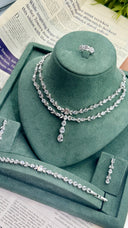 Paris Luxury Layered Bridal Necklace Set, Double Layer Crystal Wedding Jewelry, Teardrop Pendant Necklace, Elegant Bridesmaid Gift