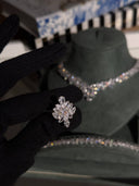 Close-up of floral bridal necklace with sparkling zircon stones