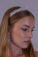 Right-angle view showing the layered leaf details and raised center of the silver-plated zircon wedding tiara
