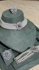 Luxury wedding pearl necklace with clear crystal zircon stones
