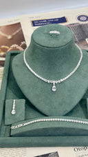 Luna teardrop crystal necklace silver tone bridal jewelry with elegant sparkle