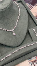 Close up of Lunara Drop pear cut zircon necklace