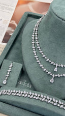 Luxury bridal jewelry set with double layer necklace earrings double row bracelet and adjustable ring