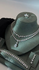 Luxury bridal jewelry set with double layer tennis necklace teardrop earrings bracelet and ring