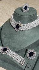 Bridal pearl bracelet with navy zircon detail and luxury finish
