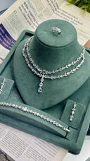Paris Luxury Layered Bridal Necklace Set, Double Layer Crystal Wedding Jewelry, Teardrop Pendant Necklace, Elegant Bridesmaid Gift