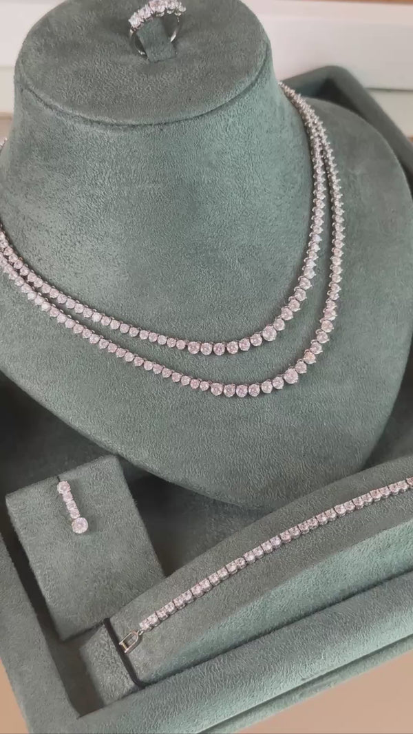 Luxury bridal jewelry set with double layer tennis necklace earrings bracelet and ring