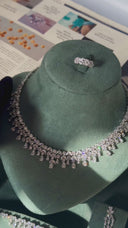 Luxury bridal wedding jewelry set with teardrop zirconia necklace earrings bracelet and ring sparkling in motion