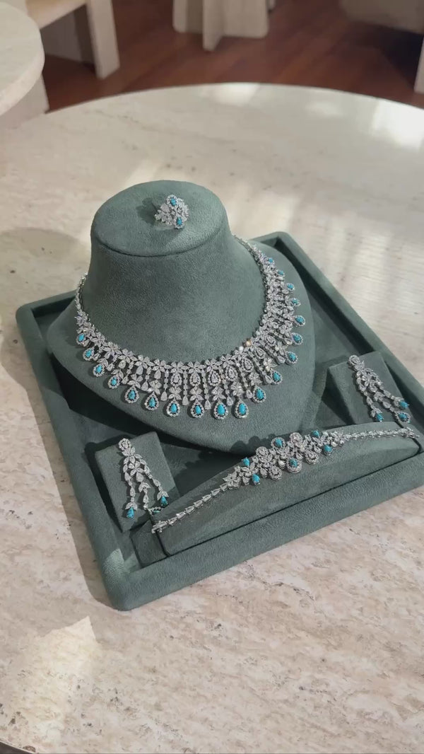 Aviola bridal turquoise zircon jewelry set with luxury statement design