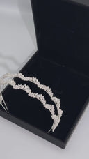 Bridal Headband – Double Row Crystal Leaf Wedding Headband (Silver)