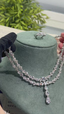 Paris Luxury Layered Bridal Necklace Set, Double Layer Crystal Wedding Jewelry, Teardrop Pendant Necklace, Elegant Bridesmaid Gift