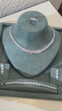 Elegant bridal jewelry set with floral zircon necklace earrings bracelet and ring