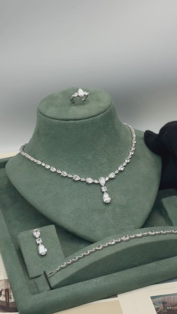 Siena bridal wedding jewelry set with teardrop zirconia necklace earrings bracelet and ring