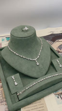 Lunara Drop Bridal Jewelry Set – Pear Cut Zircon Necklace, Earrings, Bracelet & Ring | Rhodium Plated Wedding Set