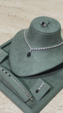Black bridal jewelry set with teardrop crystal necklace and elegant luxury wedding style