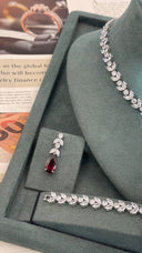 Arezzo Ruby Bridal Jewelry Set – Red Zircon Necklace, Earrings, Bracelet & Ring