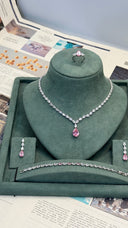 Rosavelle pink Swarovski bridal jewelry set necklace earrings bracelet ring luxury wedding jewelry