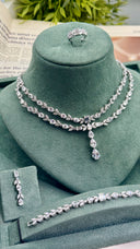 Paris Luxury Layered Bridal Necklace Set, Double Layer Crystal Wedding Jewelry, Teardrop Pendant Necklace, Elegant Bridesmaid Gift