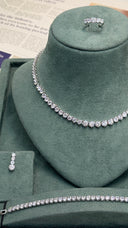 Sorrento Bridal Wedding Jewelry Set – Round Cut Tennis Necklace Earrings Bracelet Ring